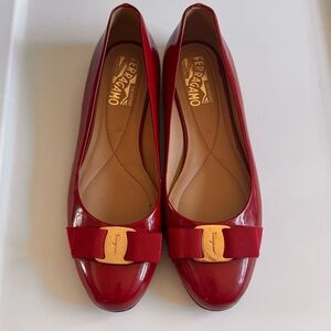 Ferragamo Varina Red Patent Ballet Flats
